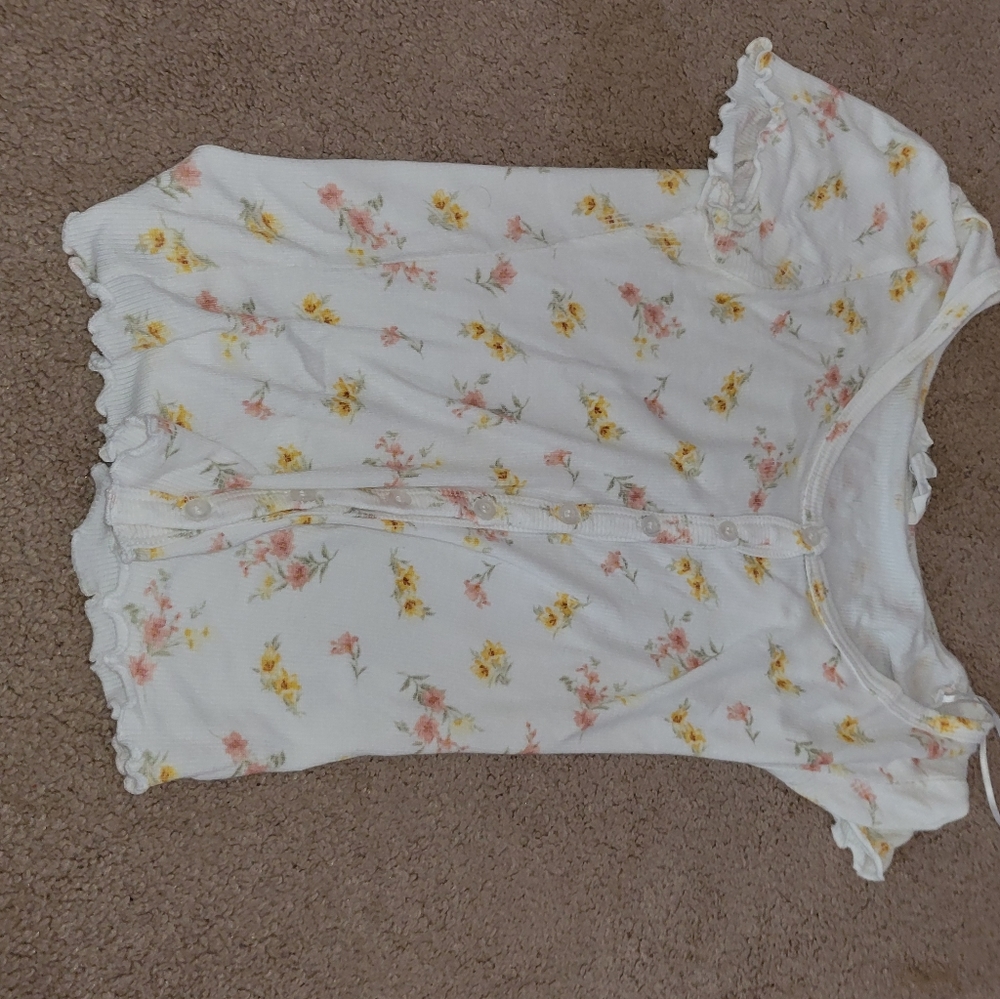 Pink and wight button down cropped shirt